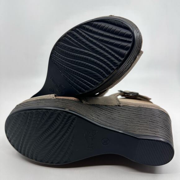 Dansko Vanda Platform Wedge Taupe Nubuck Leather Peep Toe WMNS 6 Slingback Beige - Picture 6 of 9